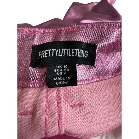 PRETTY LITTLE THING PTL Pink Metallic Straight Leg Pants Jeans Size US 6 - Picture 2 of 9